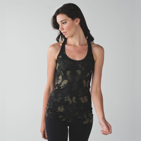 Lululemon Cool Racerback Biggie So Fly Butterfly Fatigue Green Black Sz 6 - Picture 1 of 11